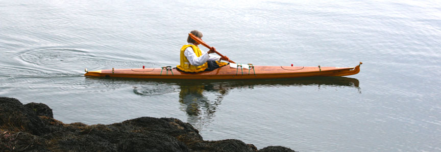 laughing loon - dark star wood kayak wood strip kayak