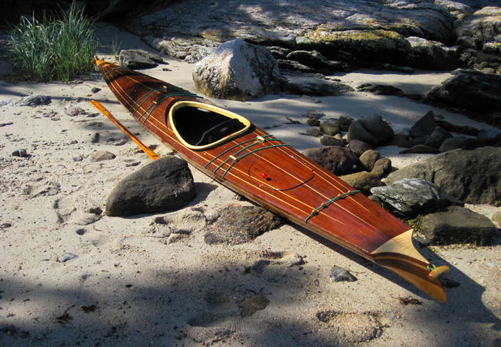 fire star wood strip kayak aleutian style baidarka